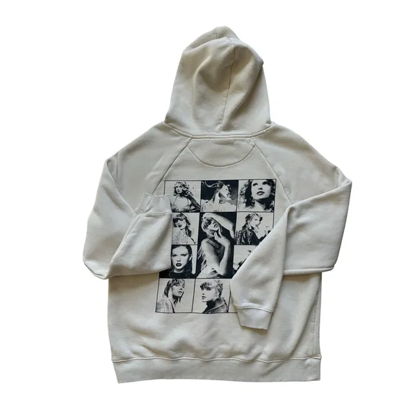 Taylor Swift Eras Tour Merch Hoodie Beige Graphic Concert Sweatshirt S *Flaws* - Image 2