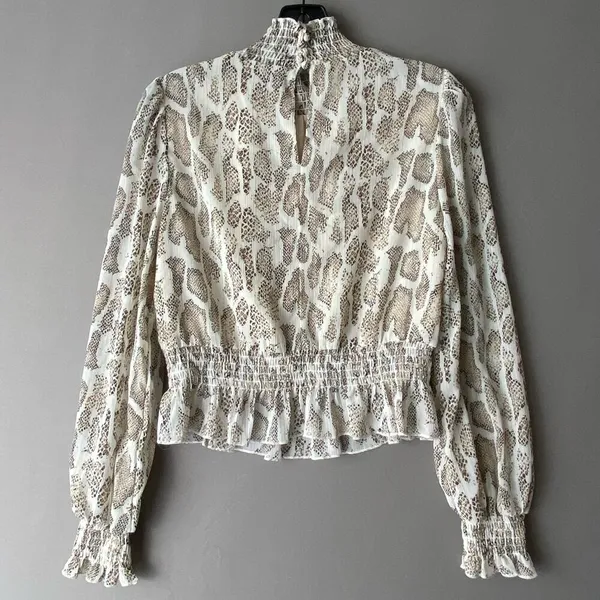 Lucy Paris‎ Snakeskin MobWife Office Siren Smocked Peplum Blouse S Cream - Image 7