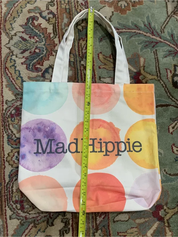 Mad Hippie Canvas Tote Bag Multi Colored Large Polka Dots - Image 6
