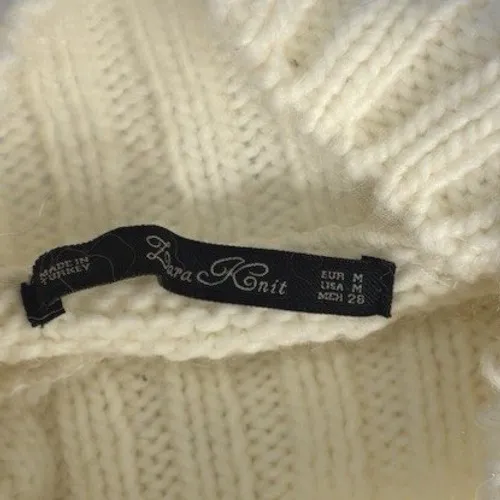 Zara Women Ivory Textured Knit Turtleneck Sweater M Shoulder Buttons Ribbed Hem - Image 3