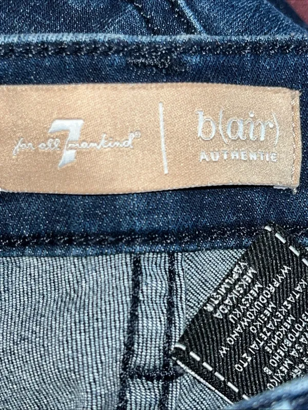 7 For All Mankind Dark Blue Skinny Jeans with Red Side Stripe - Image 6