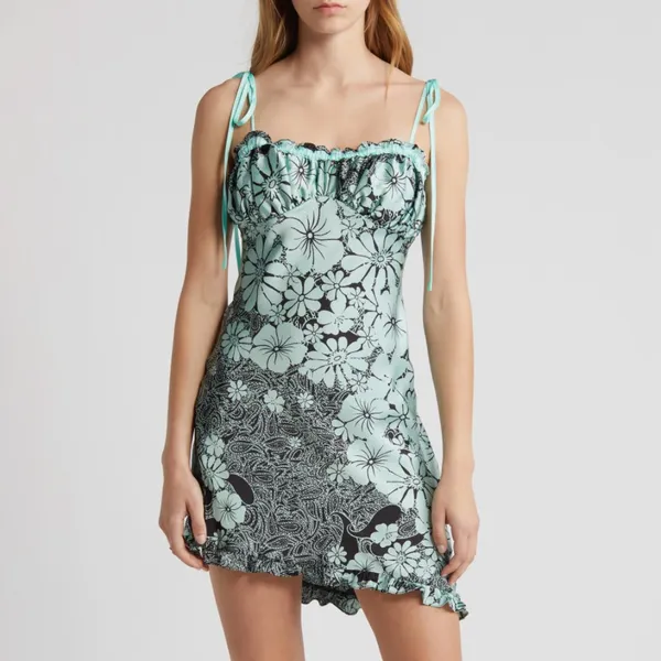 NWT Free People Retro Daisy Asymmetric Slipdress Large, BLACK COMBO - Image 3