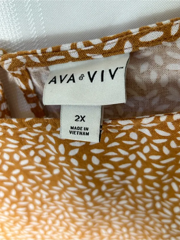 Ava & Viv 2X Sleeveless Orange with White floral Print Smock Dress with pockets - Image 2