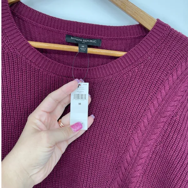 Banana Republic NWT Cable Knit Sweater‎ Berry Wine Purple Long Sleeve M - Image 5