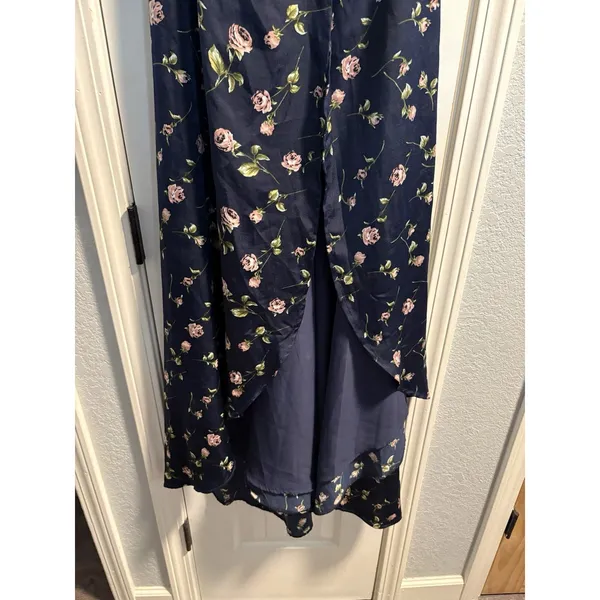Lulus Floral Maxi Dress Womens‎ Large Navy Blue High Low V-Neck 4D0897 - Image 2