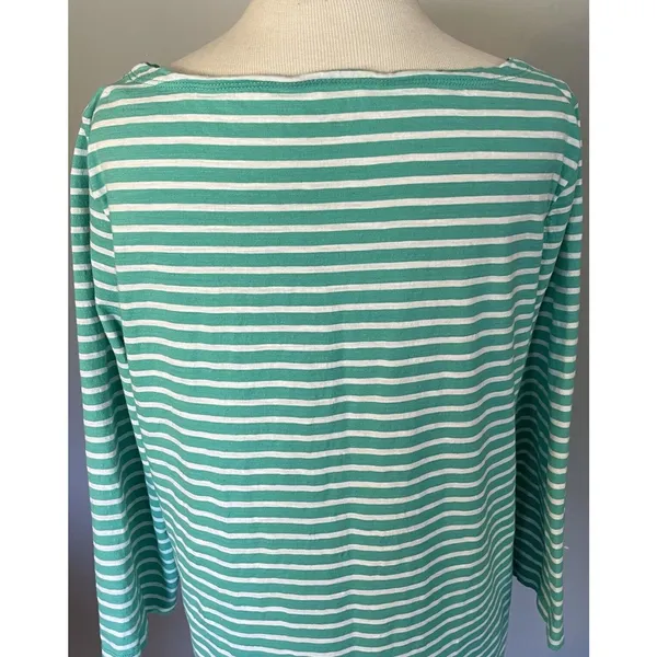 Garnet Hill Dress Womens 12 Green‎ White Striped Cotton Casual Nautical Coastal - Image 6