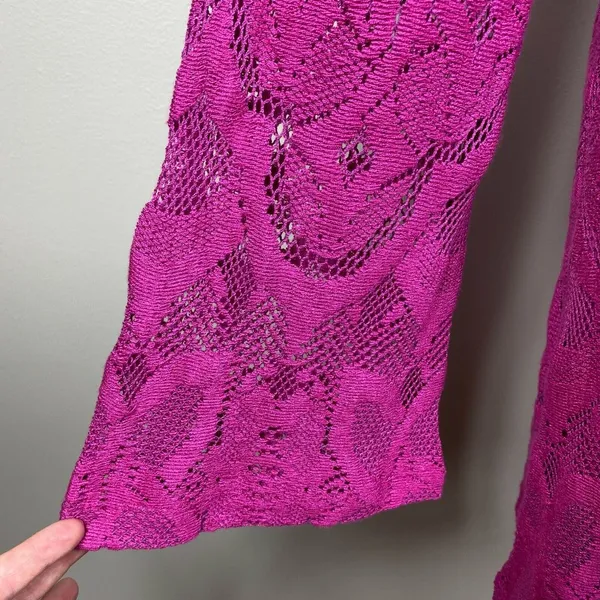 Nightcap Mini Dress Large Pink‎ Lace Open Back Bell Sleeve Boho Boatneck New NWT - Image 10