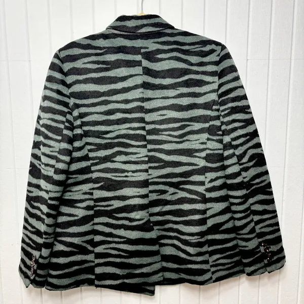 Ann Taylor Black and Green Wool Blend ‎ Zebra Blazer size 14 - Image 4