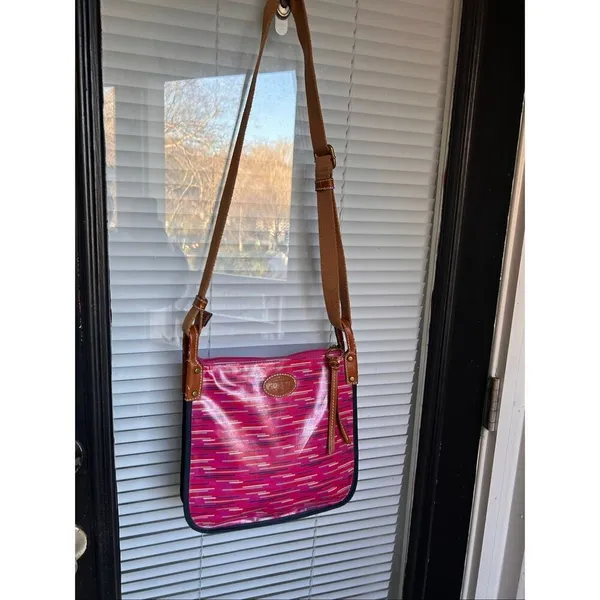 Fossil Keyper Crossbody Bag Fuchsia and Berry Striped Pattern Canvas - Image 9
