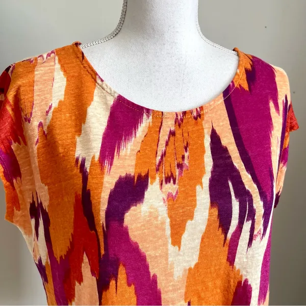 JOIE | Multicolored Capped Sleeve Linen Top Sz L - Image 3