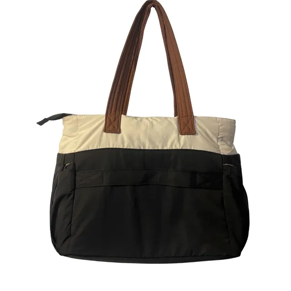Lovevook Pufflet Two Tone Tote Shoulder Bag Color Block Travel Laptop Luggage - Image 2