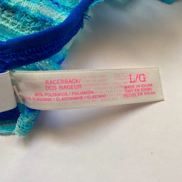 PINK Victoria's Secret Blue Lace Racerback Bra SZ L - Image 7