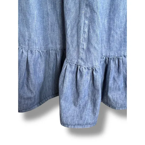 Handmade‎ Chambray Ruffle Hem Flowing Midi Skirt Western Boho Romantic Denim Blue - Image 5