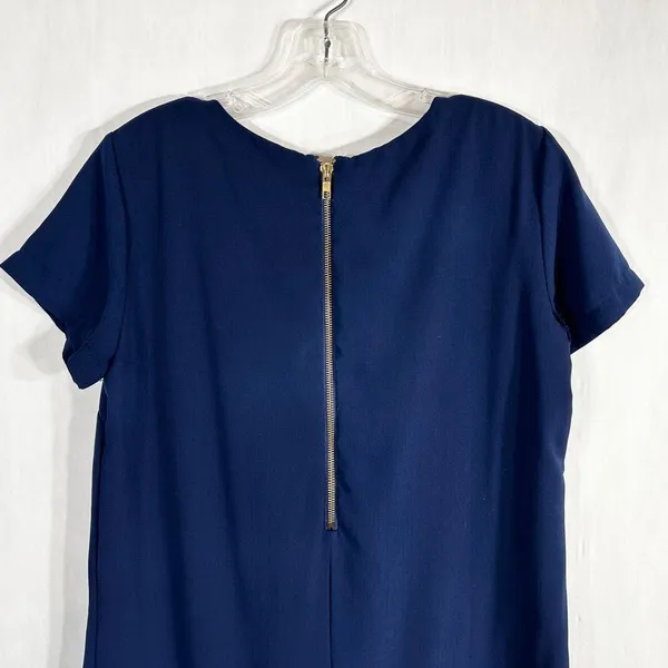 Lulus Small Dress‎ Navy Blue Shift Mini Short Sleeve Satin Back Zip 43232 809 - Image 5