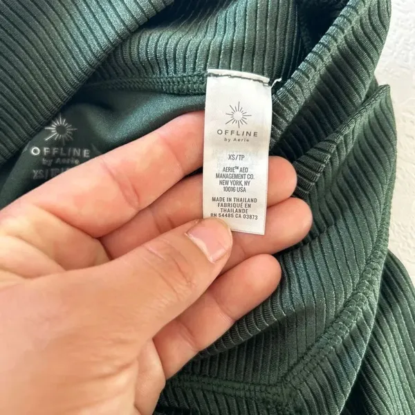 Aerie OFFLINE Real Me Ribbed Crossover High Rise Leggings XS Dark Green - Image 4