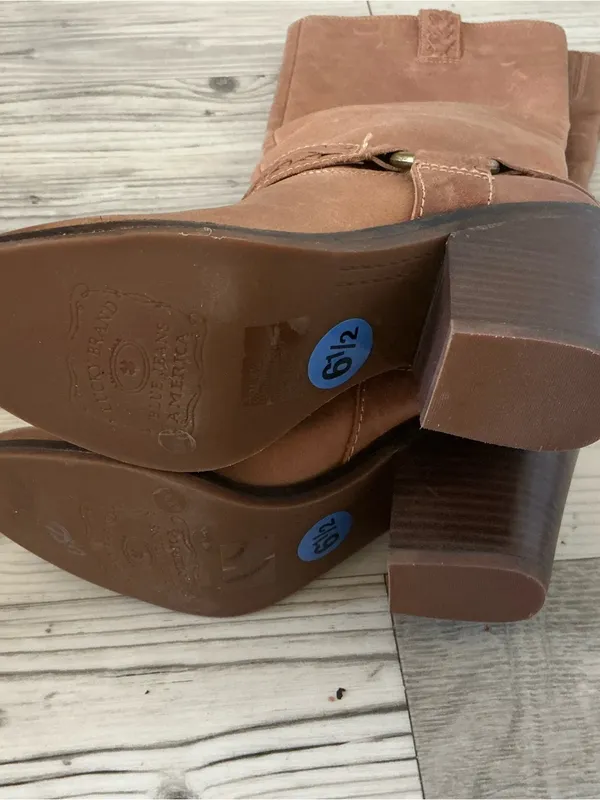 Lucky brand Ethelda knee high boots tan leather harness ring buckle size 6.5 - Image 7