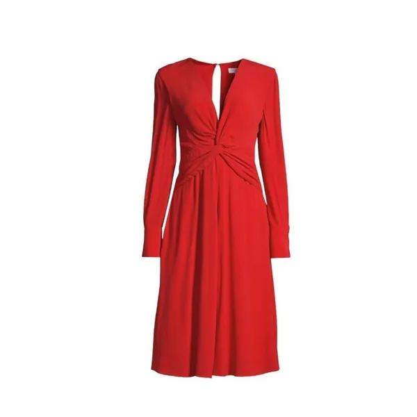 Equipment Femme Short Faun Red Twist Knot V Neck Midi Dress NWT Size 6 - Image 3