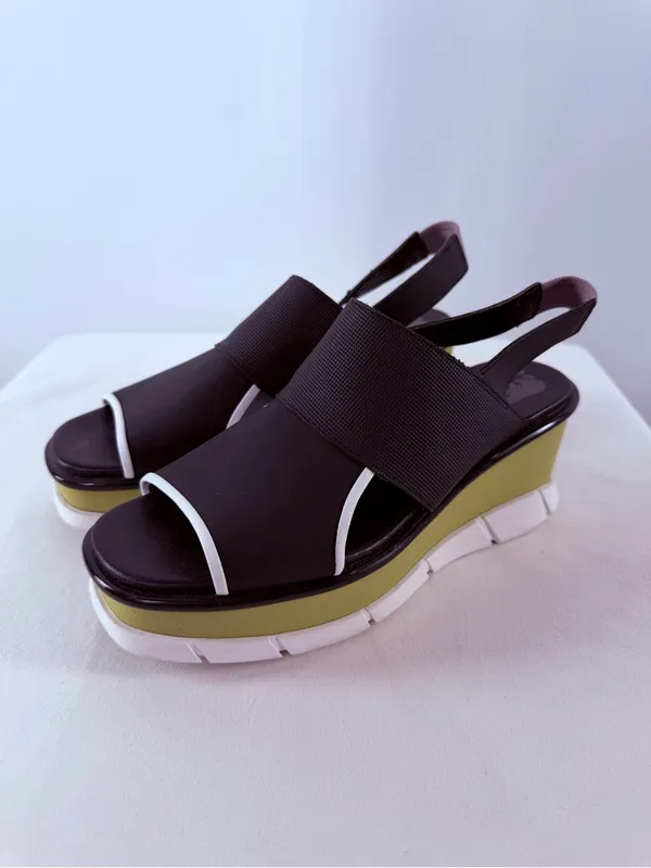Sorel‎ Slingback Platform Wedges Black with Olive Trim Size 9.5 - Image 4