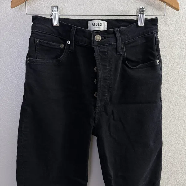 Agolde Riley Long Jeans Womens Size 25 Black Button Fly Denim 27" A9090-1288 - Image 2