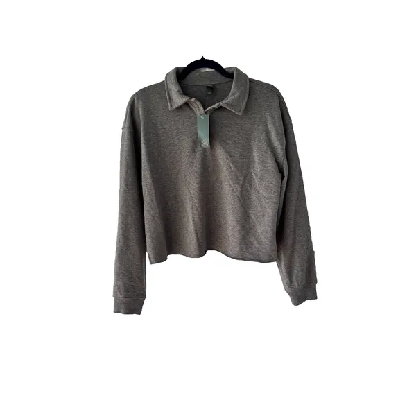Wild Fable Heather Grey Cropped Polo Sweatshirt Womens‎ Medium NWT 331115874 - Image 2