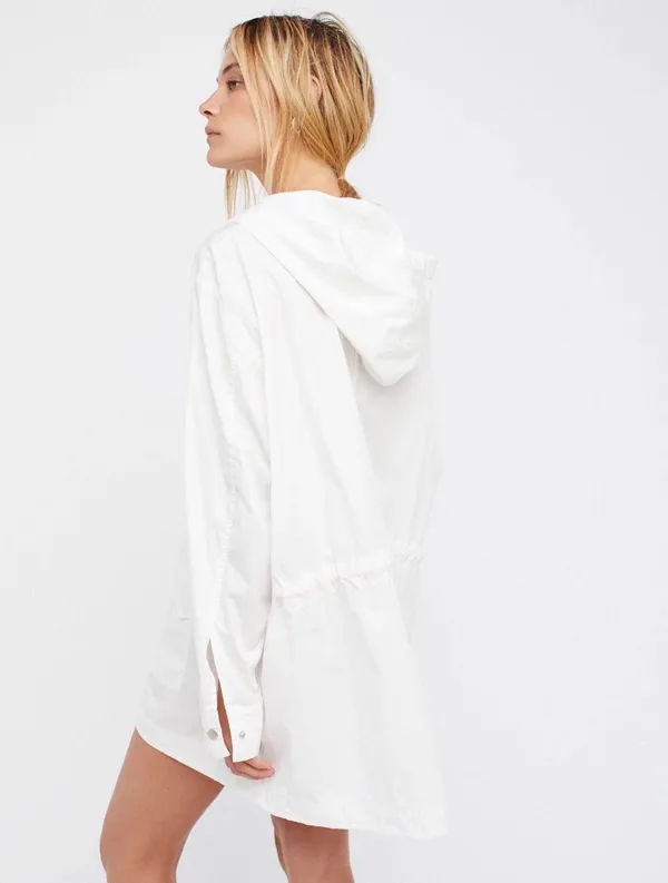 Free People Poplin Pullover Jacket Raincoat M/L White & Pink Hooded Lace Up NWT - Image 2