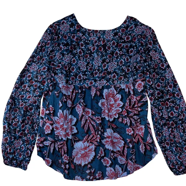 Band of the Free Blue Red Floral V-Neck Long Sleeve Blouse Small NWT - Image 5