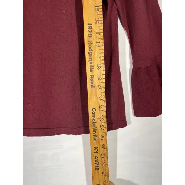 LOFT Knit Bell Sleeve Tie Detail Sweater Top‎ Women's M Maroon Office Wear Girly - Image 3