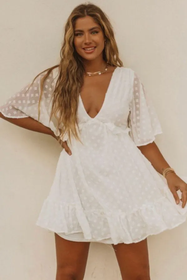 Boutique White Ruffled High Waist Mini Dress M - Image 3