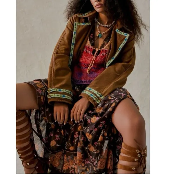 Free People Lysette Maxi Dress Floral Brown Small Bohemian Gypsy Hippie Bells - Image 6