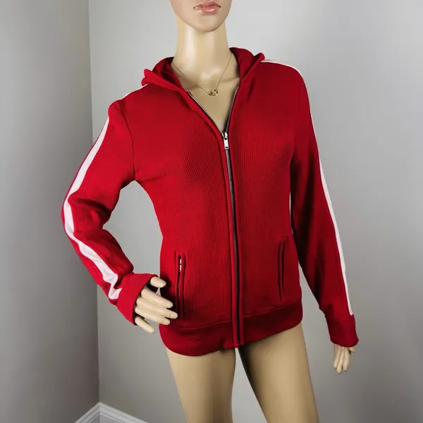 Ralph Lauren Active Red/White Hooded Zip Up Sweater Jacket Women's Size Medium‎ - Image 4