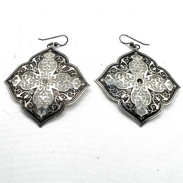 Brighton Theodora Statement Earrings Silver laser cut Dangle  Filigree Drop - Image 2