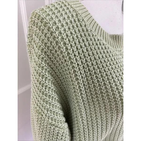 Haute Hippie Green Chunky Knit V-Neck Ribbed Pullover Sweater Size Large - Image 2
