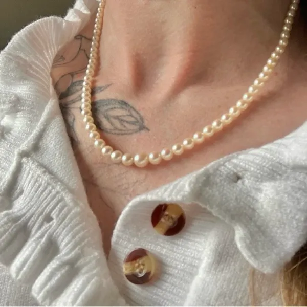 Pink Pearlescent Necklace Vintage “Noreen” 18” Marquise Fishhook Silver Classic - Image 5