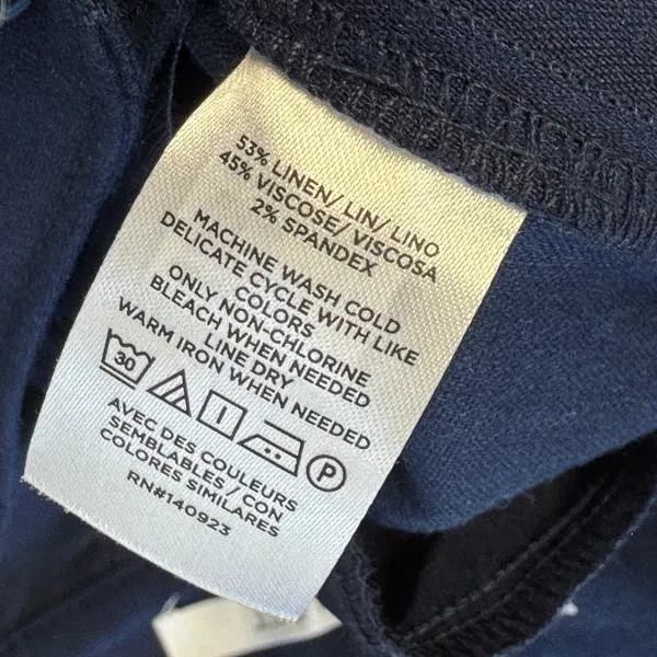 LOFT The Palmer Wide Leg Pants Navy Blue Linen Blend High Rise Cropped Size 8 - Image 6
