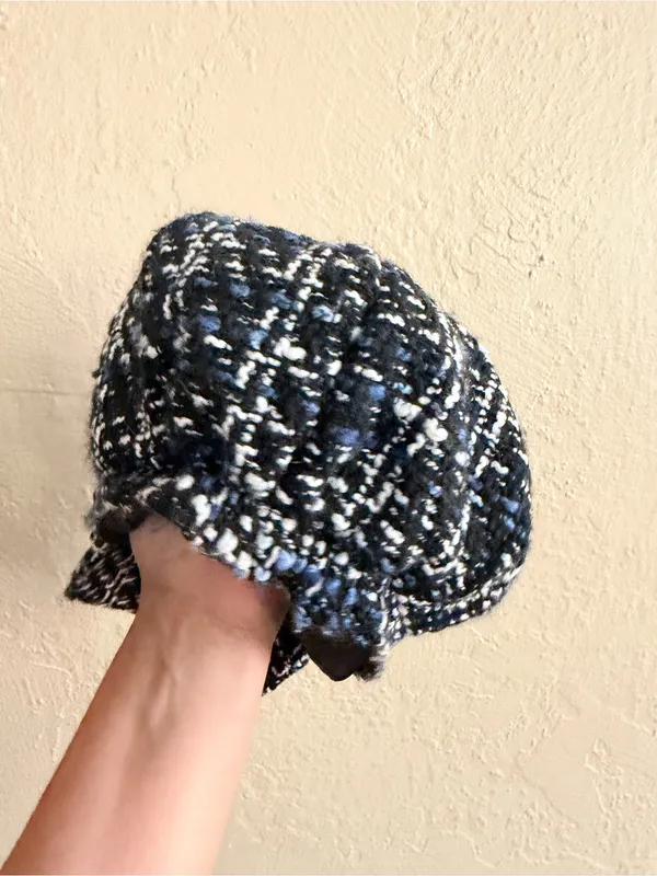 Cato Black, Blue & White Tweed Newsboy Cap - Image 3