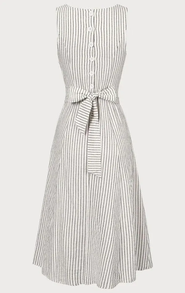 Rihoas White Square Neck Striped Midi Dress Size L - Image 9