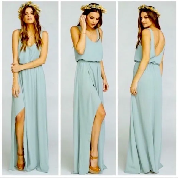 Show me your MuMu split Maxi dress SMALL sage sleeveless Bridesmaid prom - Image 4