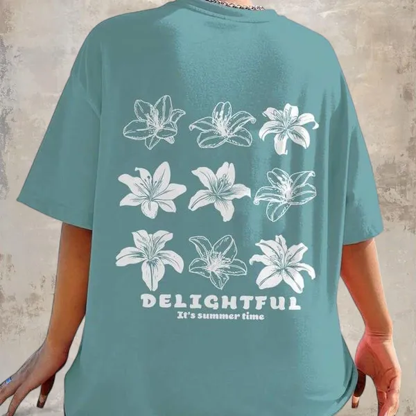 SHEIN EZwear Oversized Floral Pattern T-Shirt - Image 2