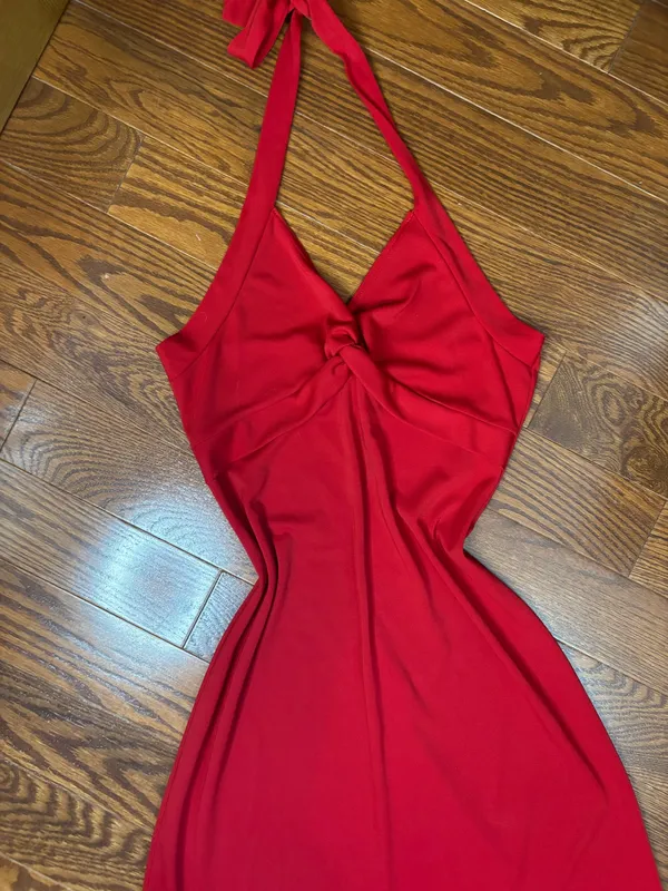 Y2K Perseption red halter neck knot red dress size M/S - Image 4