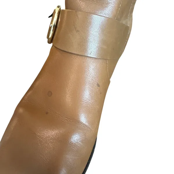 Tory Burch Sofia 40343 Cognac Leather Riding Boots Gold Buckle 8.5 - Image 12