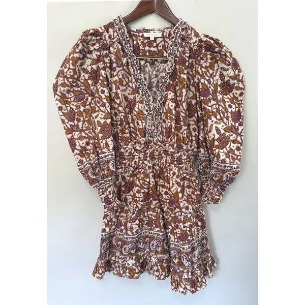 Anthropologie Love The Label Mabel‎ Khaki Puff Sleeve Mini Dress Size XS NWOT - Image 2