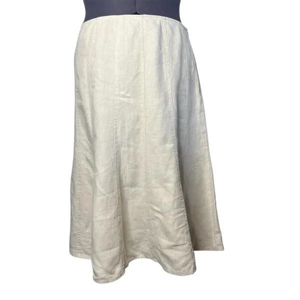 Vintage Charter Club Oatmeal Beige 100% Linen Paneled A Line Midi Skirt Coastal - Image 2