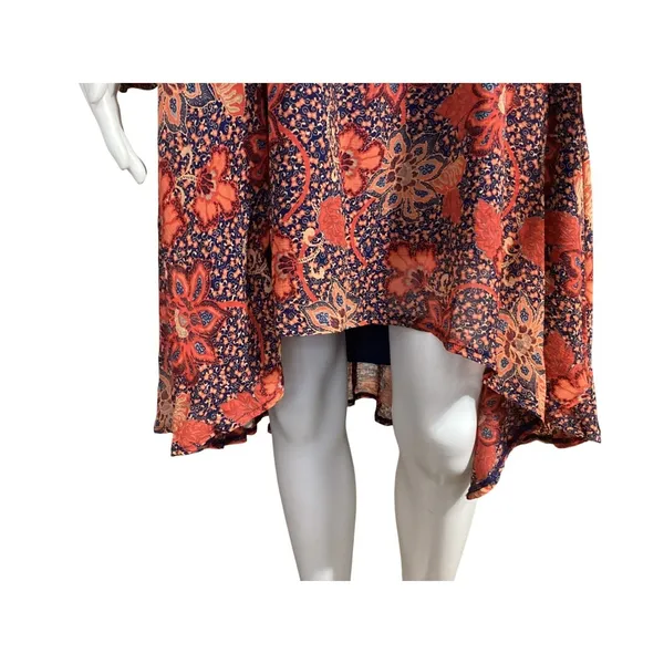 Free People Teegan Mini Dress Red Floral V Neck Boho Festival L 12 Spring Summer - Image 7