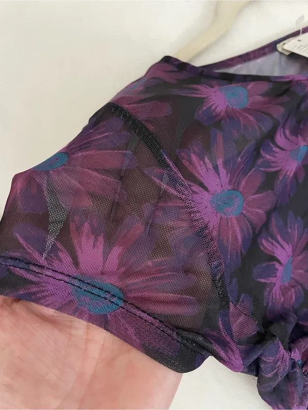 Free People NWT Purple Mesh Floral Ruched Women’s Tee Top Size M - Image 7