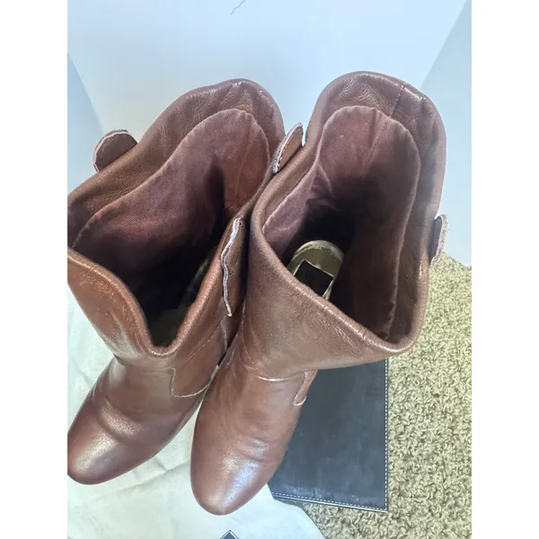 Dolce Vita Brown Nappa Leather Heeled Ankle Boots Slouchy Western Booties sz 8 - Image 4