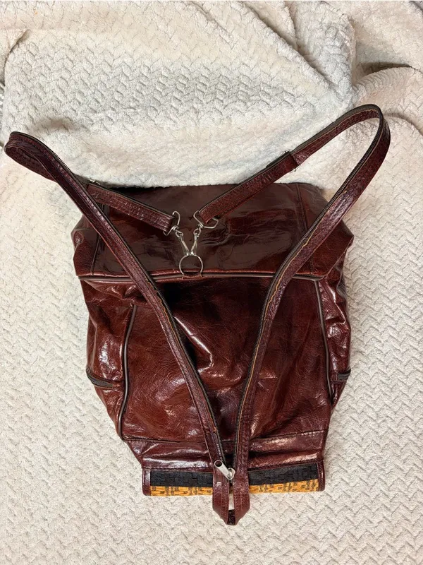 Vintage Vrai Cuir Leather‎ Tapestry Backpack - Boho Moroccan Handcrafted Bag - Image 9