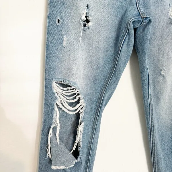 BDG Jeans Size 27 Blue High Rise Distressed Ripped Straight Raw Hem Grunge Indie - Image 3