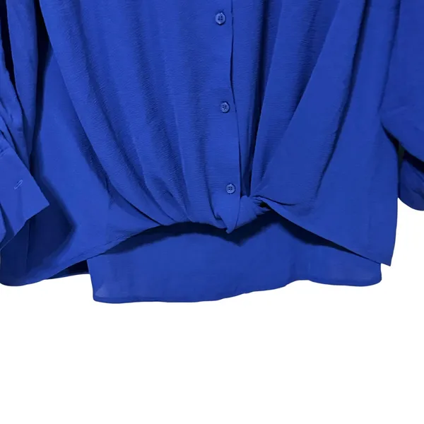 Montgomery Post Womens Royal Blue Twist Front Roll Tab Sleeve Blouse‎ Small - Image 4