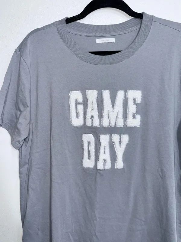 Maurices Game Day Oversized Fit Graphic Tee Gray Sequins Chenille - Image 5