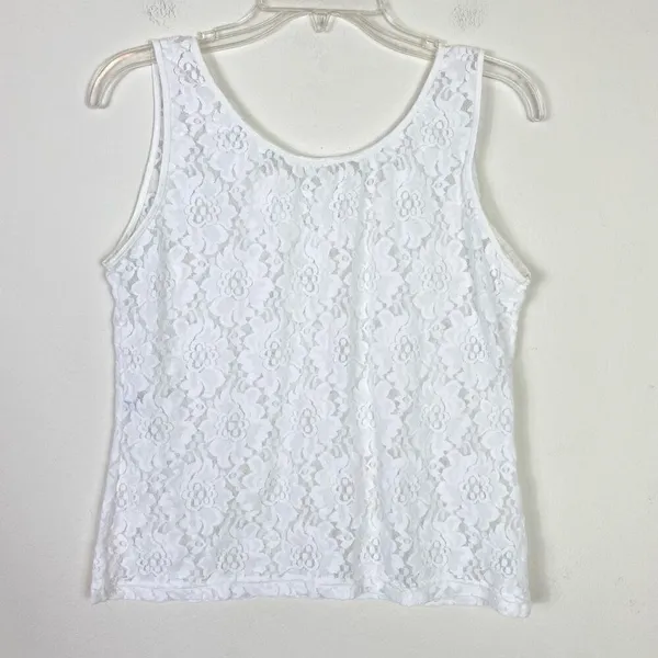 Vintage y2k White Sheer Floral Lace Cami Tank Top Size L - Image 3